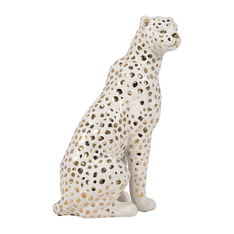 Ceramic Leopard Decorative Figurine - White and Gold