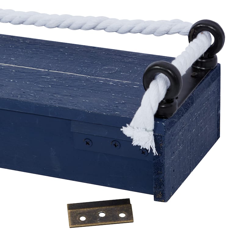 Wood 3 Shelves Wall Shelf with Knotted Rope - Set of 3 Blue - Roche River Decor - 8"W x 32"L x 5"H