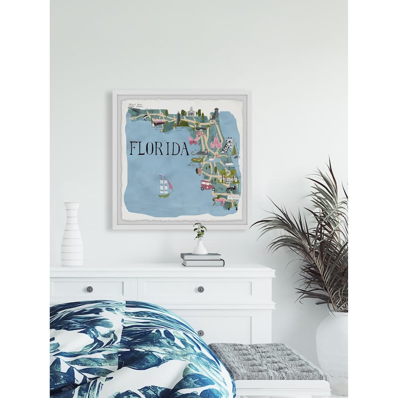 'Illustrated Map of Florida' Framed Painting Print