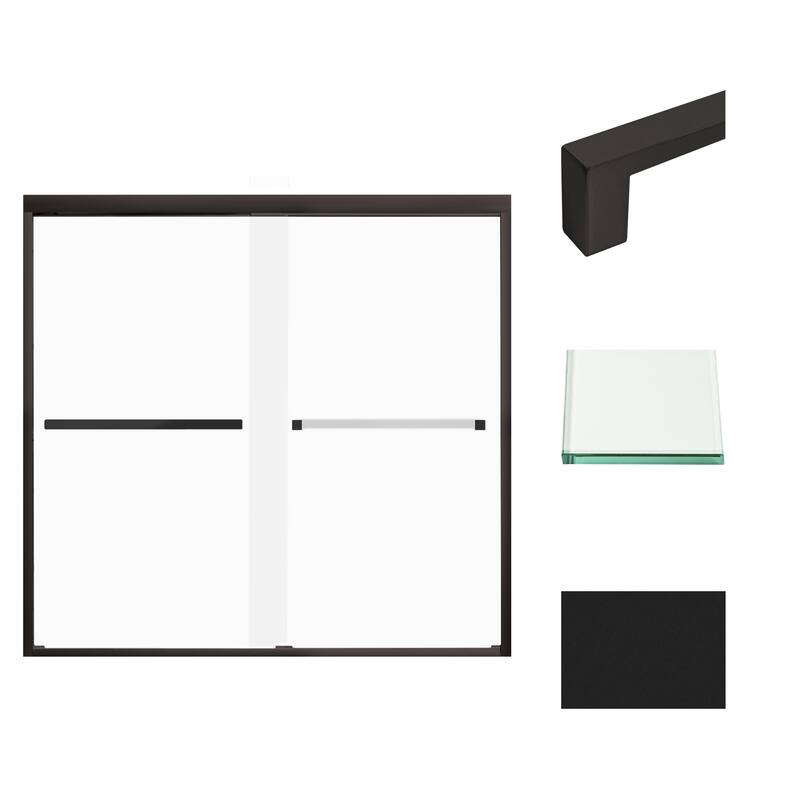 Frederick 59 in. W x 58 in. H Sliding Semi-Frameless Shower Door in Brushed Nickel with Frosted Glass - 60 x 58 - 60 x 58