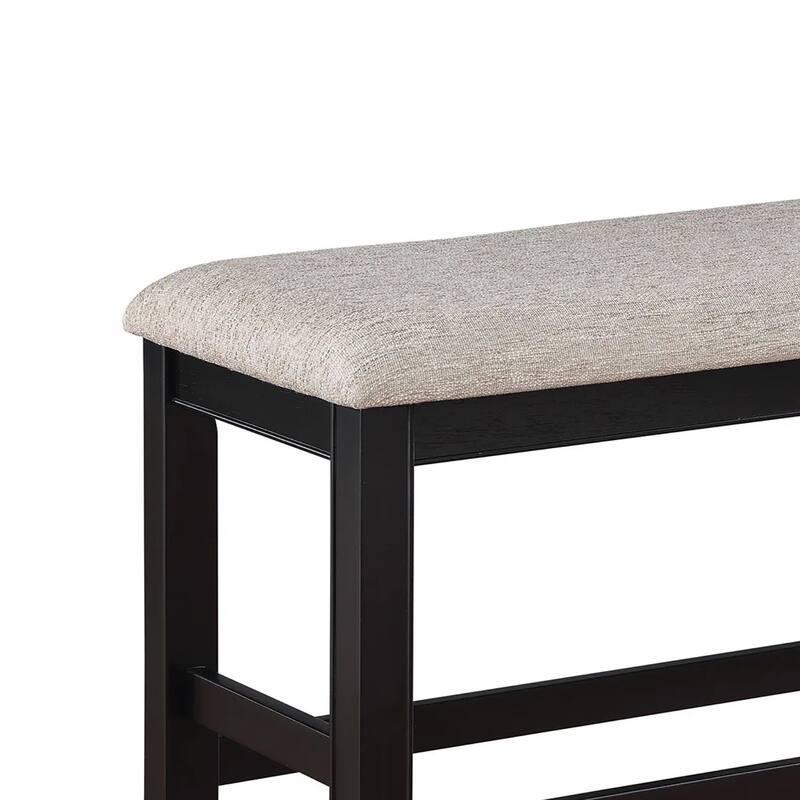Filu Counter Height Dining Bench, Black Wood, Light Gray Linen, 40 Inch