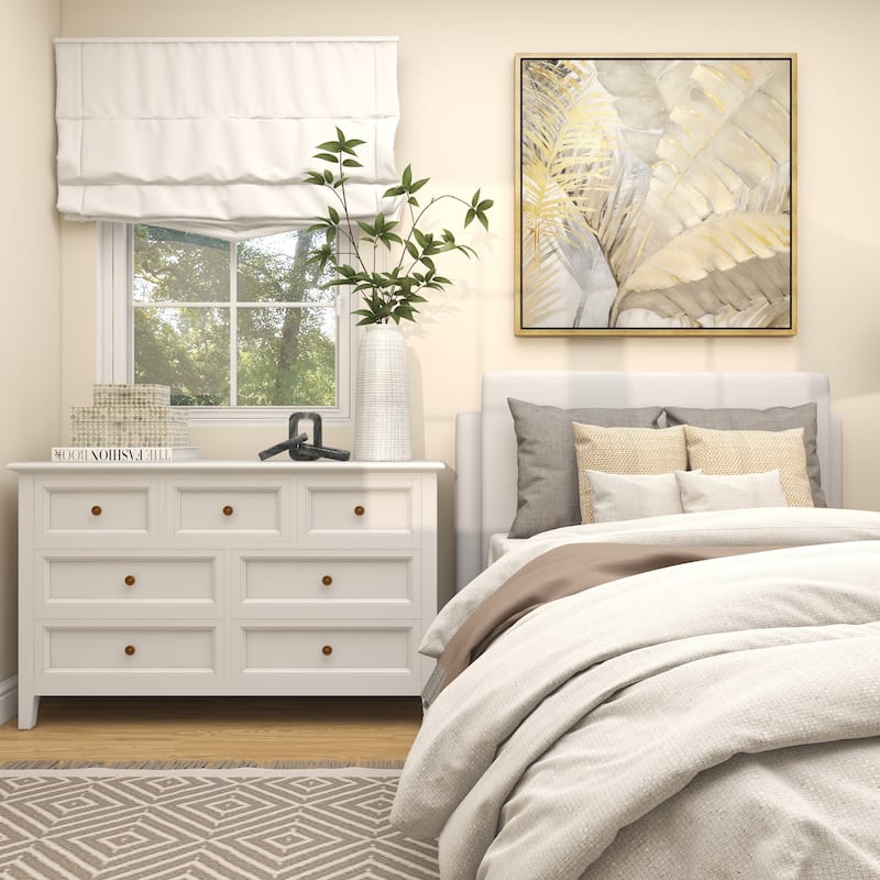 Canvas Leaf Palm Living Room Framed Wall Art with Gold Frame - Brown - CosmoLiving by Cosmopolitan