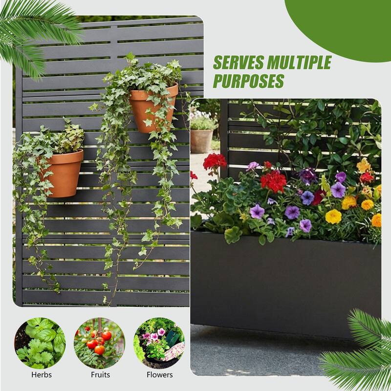 Metal Planter Box with Trellis Privacy Screen Planter Box with Lockable Wheels Set of 2