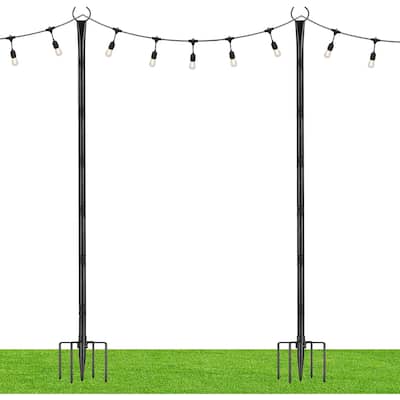Suchtale String Light Poles with Hooks, Outdoor Metal String Lights with 5-Prong Fork
