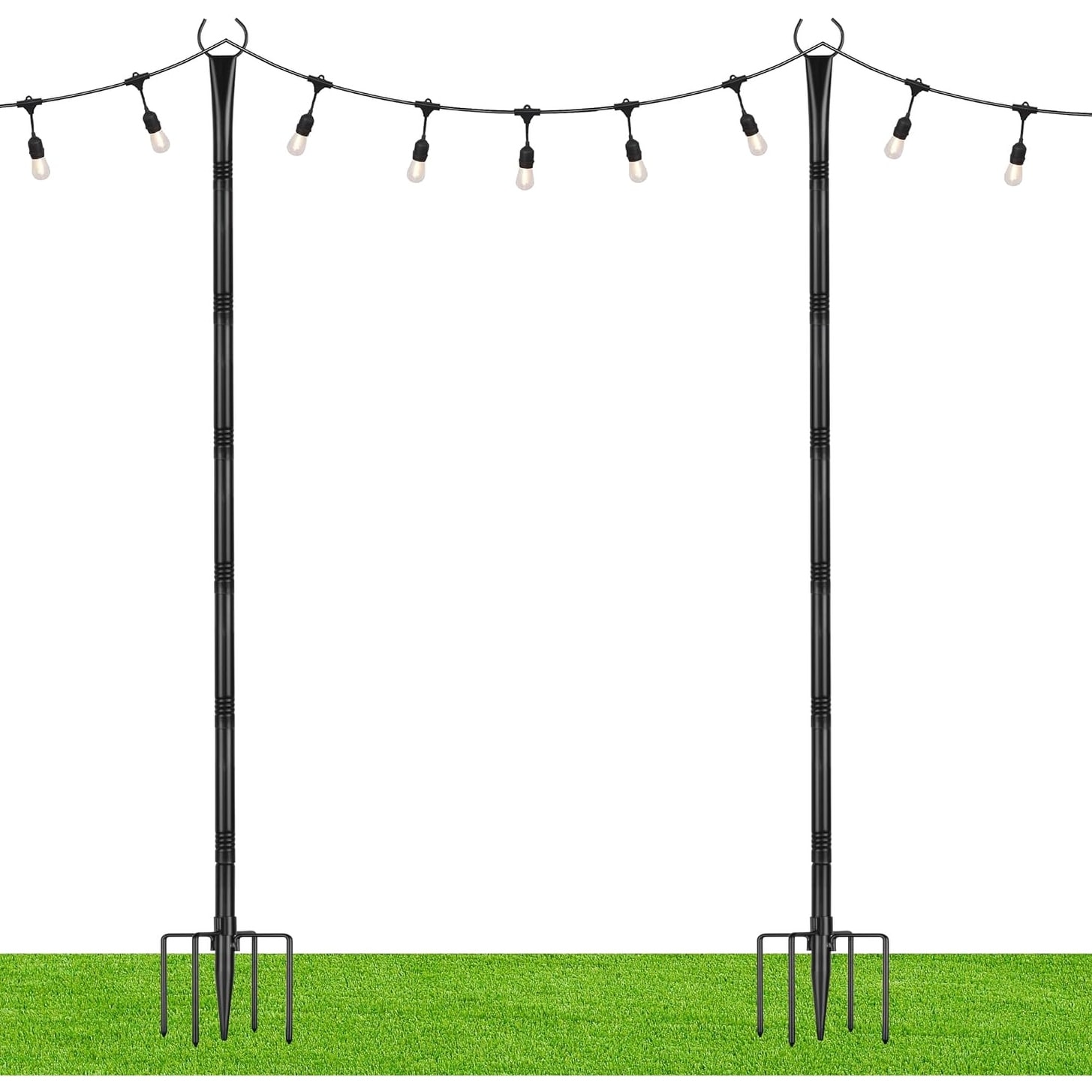Suchtale String Light Poles with Hooks Outdoor Metal String Lights with 5 Prong Fork