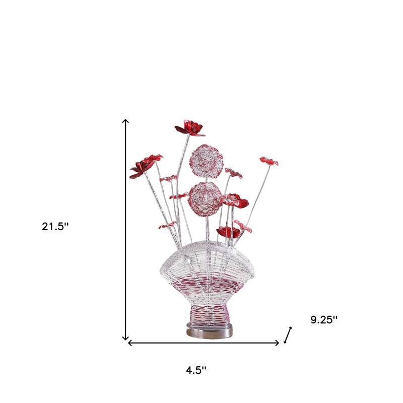HomeRoots 22" Silver and Clear Metal and Acrylic Red Rose Bedside Lamp - 4.5