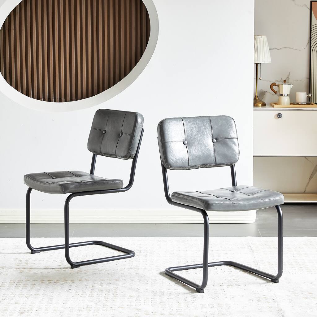 Modern Grey PU Leather Dining Chairs, Set of 2 with Black Metal Frame - 18.70*22.24*32.87 inches
