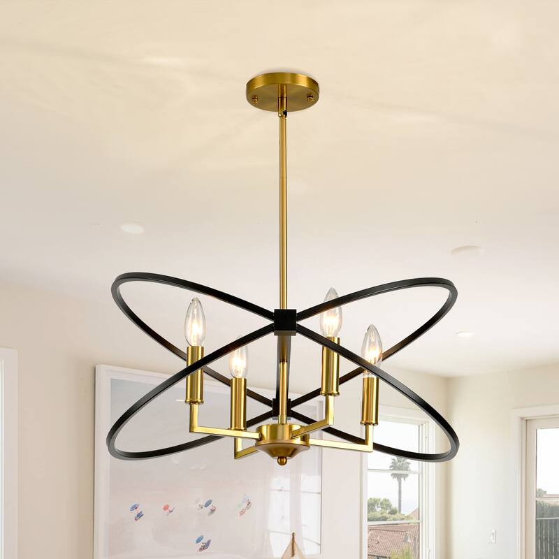 Industrial 4-Light Chandelier Light Fixture Black Gold Ceiling Light for Dining Room, Kitchen Island, Living Room - black&gold
