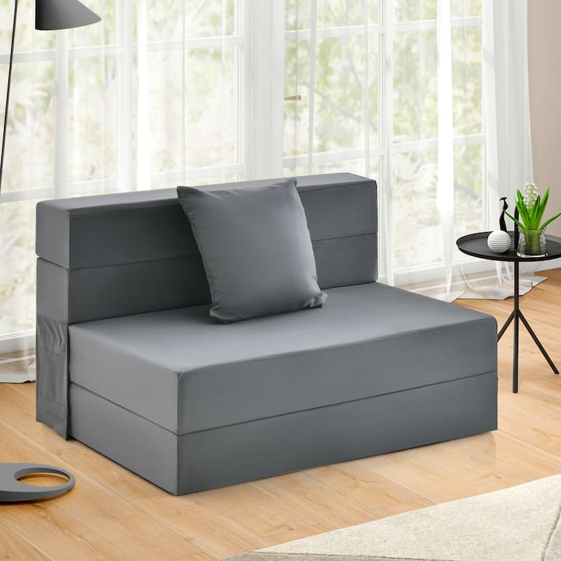 Dark Grey Faux Linen Foldable Sofa Bed with Ergonomic Comfort Pillow Support for All Ages - 39" x 29.5" x 24.5" (L x W x H)