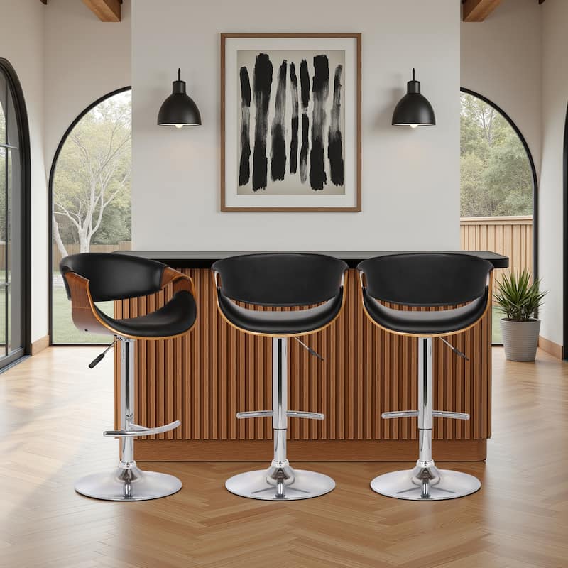 Butterfly 24" Adjustable Swivel Bar Stool - Black - Set of 3