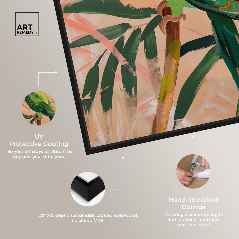 Coral and Green Parrot Canvas by Art Remedy