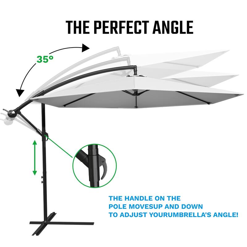 Patiowell 10ft Cantilever Patio Umbrella, Offset Hanging Outdoor Table Umbrella with Tilt Crank, 6 Sturdy Ribs and Cross Base
