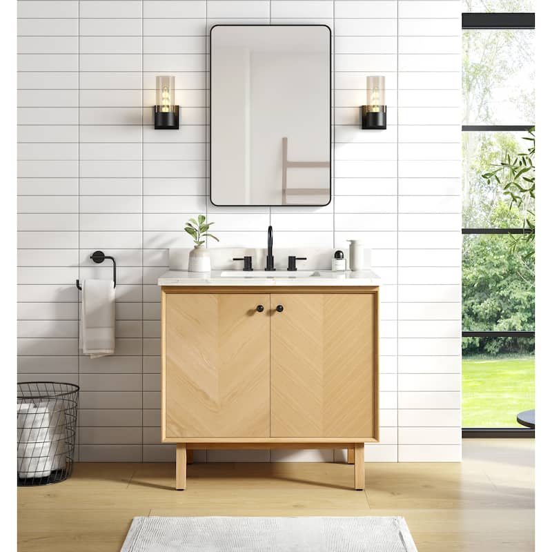 Avanity Adele 37 in. Vanity Combo in Natural Oak finish with Calacatta Quartz Top
