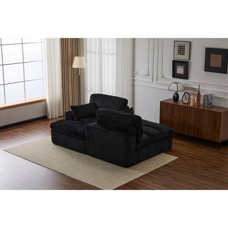 Double Chaise Lounge Chair, Corduroy, Black, No Assembly Required