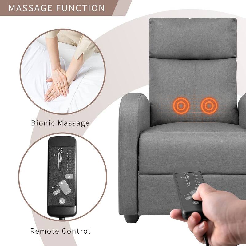 Furniwell Massage Recliner Thick Padded Single Linen Fabric Recliner