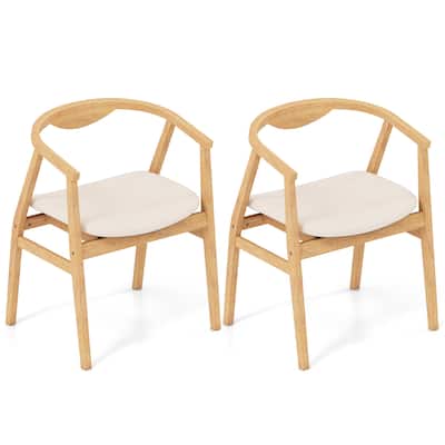 Gymax Set of 2 Leisure Bamboo Armchair Accent Chair w/ Curved Back &