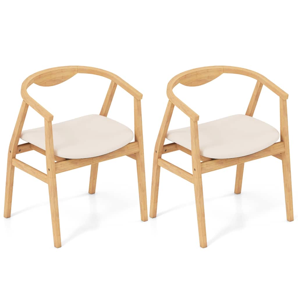 Gymax Set of 2 Leisure Bamboo Armchair Accent Chair w/ Curved Back &