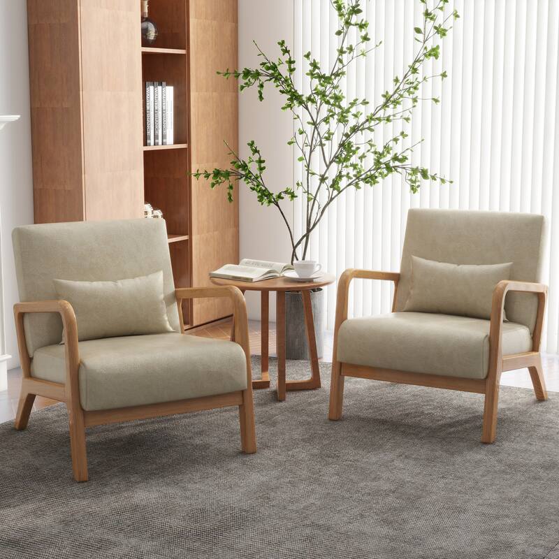Upholstered Armchair Leisure Chair Accent Chairs Set of 2 with Pillow