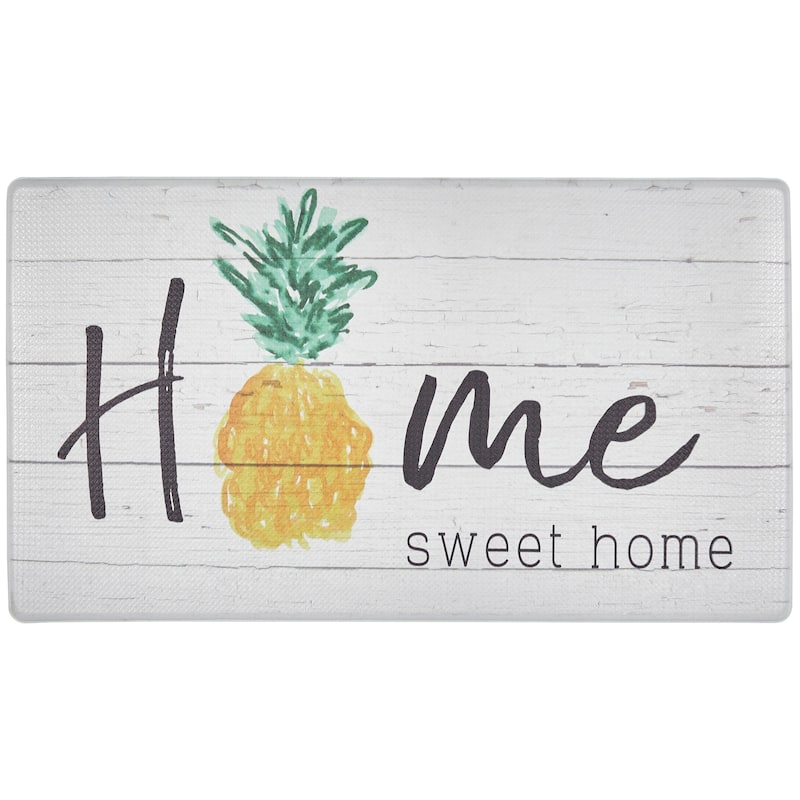 SoHome Cozy Living Home Sweet Home Pineapple Anti-Fatigue Kitchen Mat, Grey/Yellow - 17.5"x30"