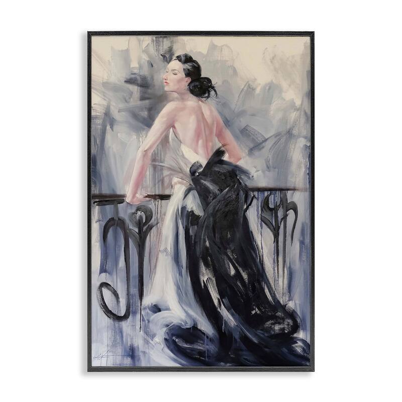 Stupell Elegant Woman Against Railing Framed Giclee Art Design By Lucille Lee - 16 x 24 - Black