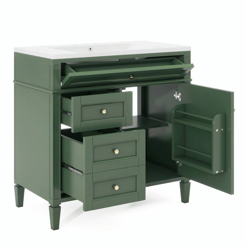 36'' Bathroom Vanity with Top Sink - Modern Storage Cabinet with Mirror