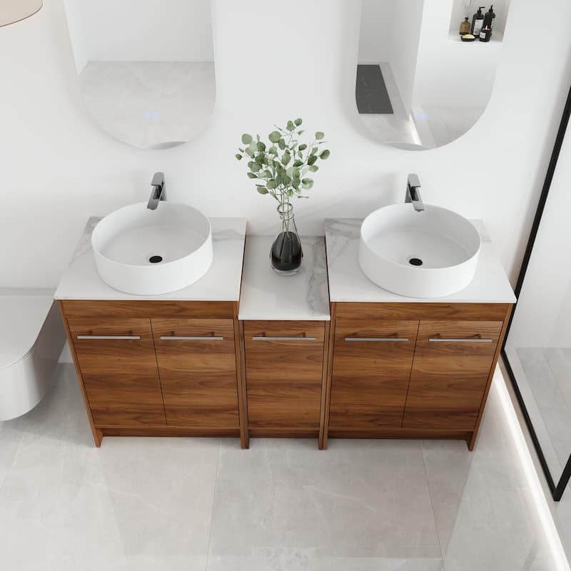 Malwee 24"/36"/48"/60" FreeStanding Bathroom Vanity, Floor Stand Bathroom Vanity with Ceramic Sink,Soft Close Door and Shelf