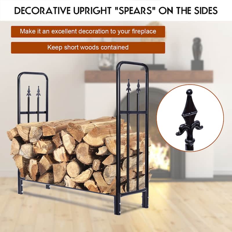 Costway 4 Feet Outdoor Heavy Duty Steel Firewood Log Rack Wood Storage