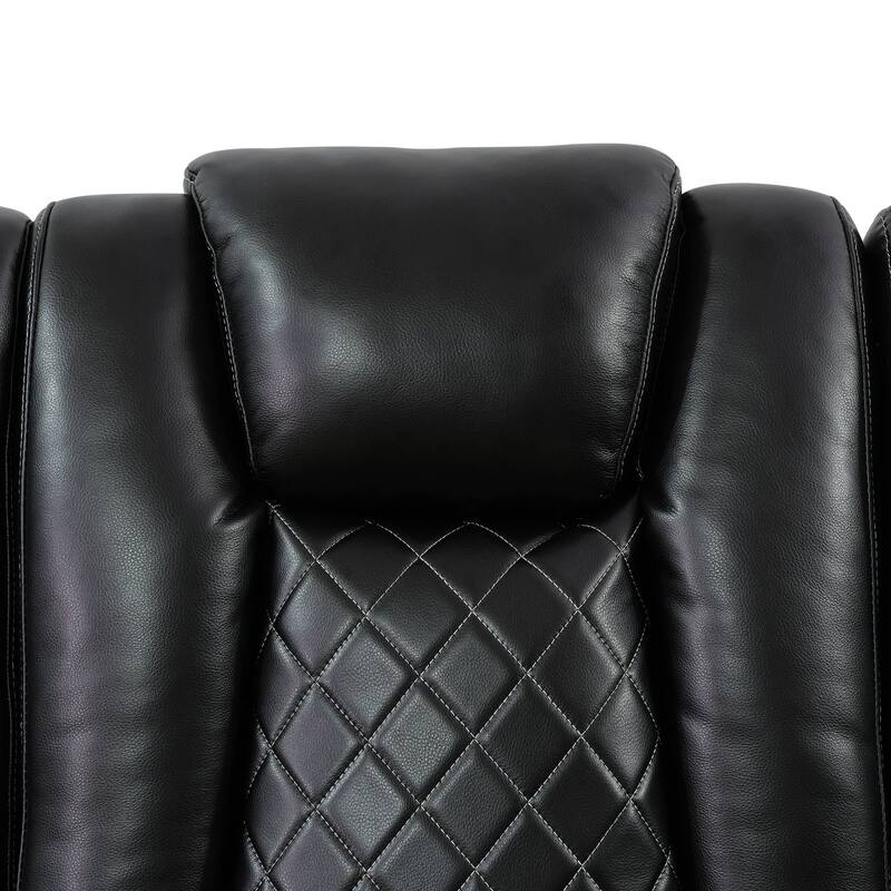 Black Breathing Leather Living Room Sectional Recliner Chair