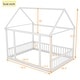 preview thumbnail 7 of 11, White Full Size Pine Wood Floor Bed with House Roof Frame and Safety Guardrails