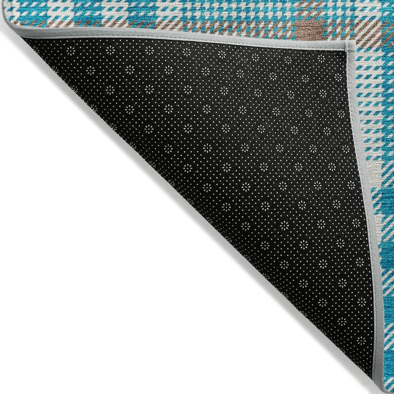 Machine Washable Indoor/ Outdoor Plaid Chantille Rug