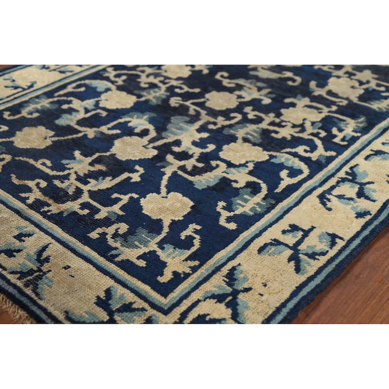 Vegetable Dye Art Deco Chinese Foyer Rug Hand-Knotted Wool Carpet - 2'11"x 4'9"