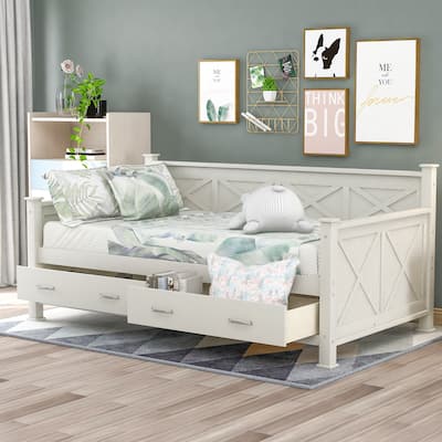 Modern Rustic Twin Daybed with 2 Storage Drawers, Ideal for Bedrooms & Living Rooms