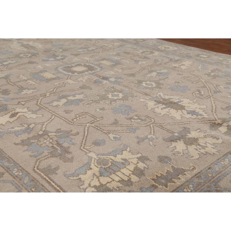 Grey Floral Oushak Indian Area Rug Handmade Wool Carpet - 9'1" x 12'0"