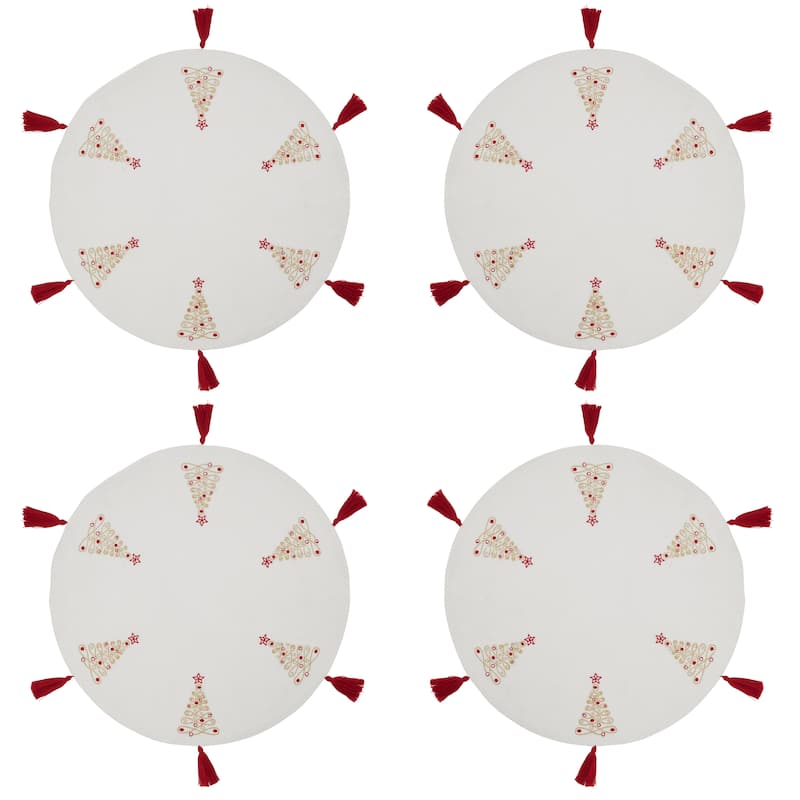 Embroidered Placemats With Christmas Trees Design (Set of 4)