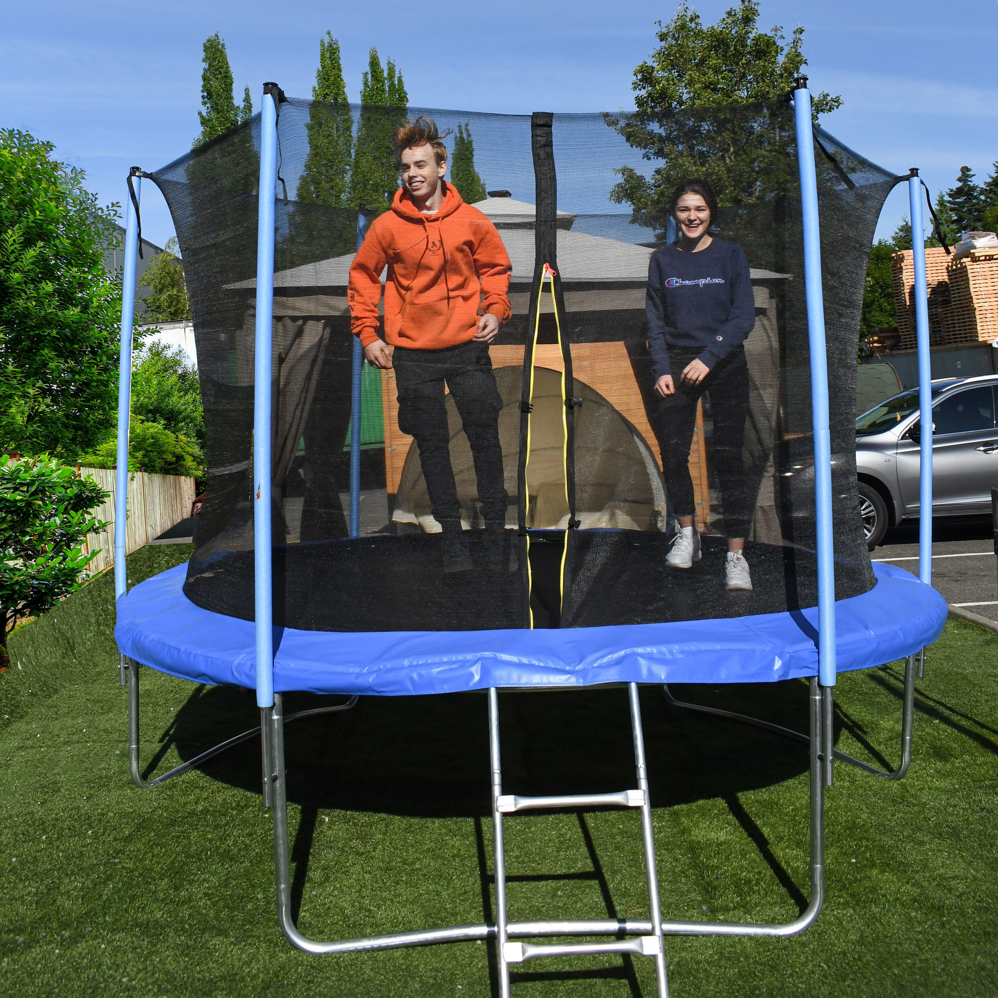 Aleko Trampoline 8 Feet With Safety Net And Ladder Black And Blue 8 X 8 X 7 Feet Overstock 22591524