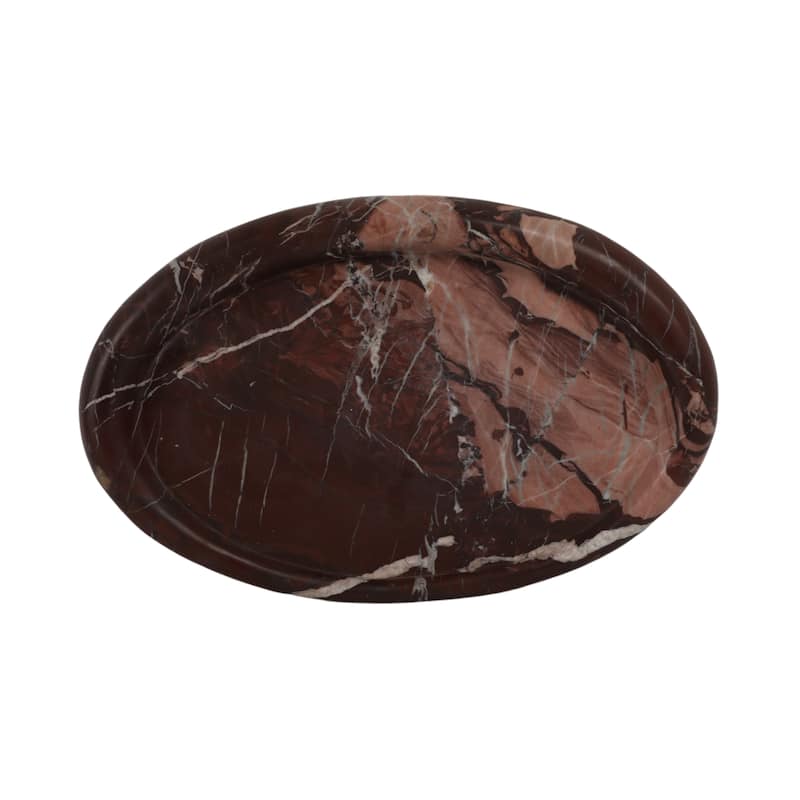 Marble Stone Oval Decorative Tray Premium Natural Vein Design - 2" Red - 17" x 11" x 2"