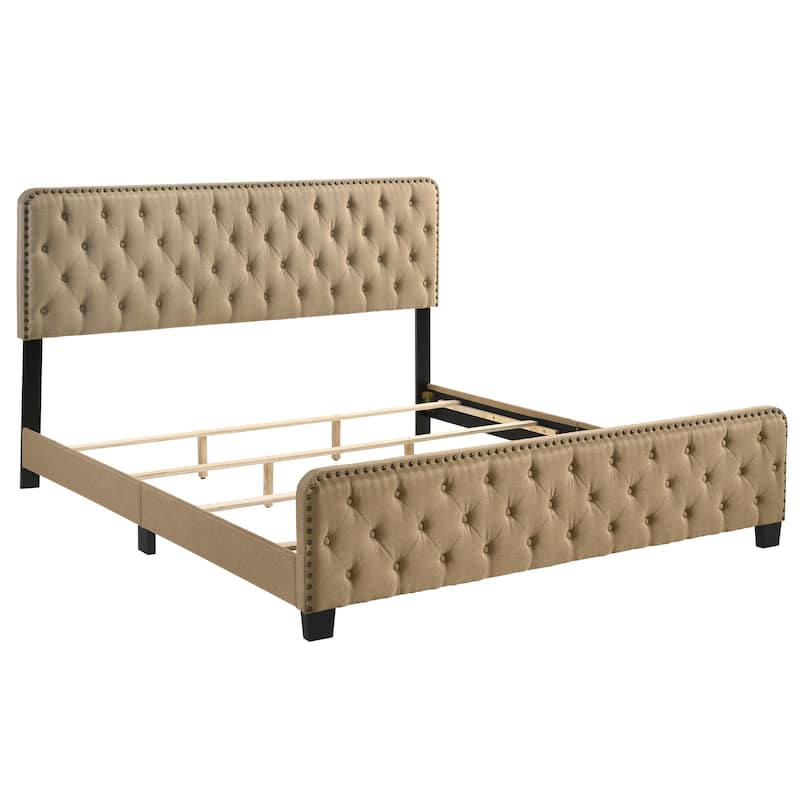 Furniture of America Tilly Button Tufted Fabric Upholstered Bed - Brown - Queen