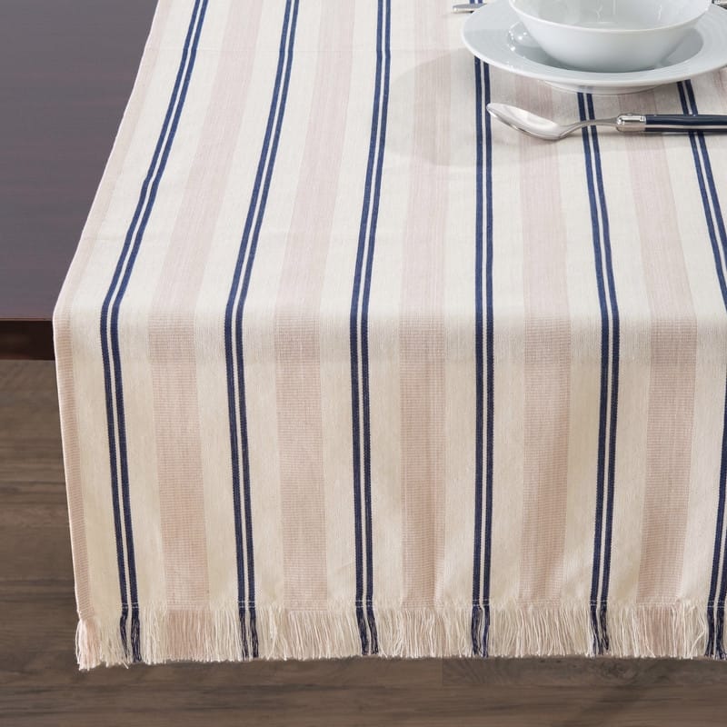 French Home 18" x 57" Cream, Blue, and Pink Striped Table Runner - 18" x 57"
