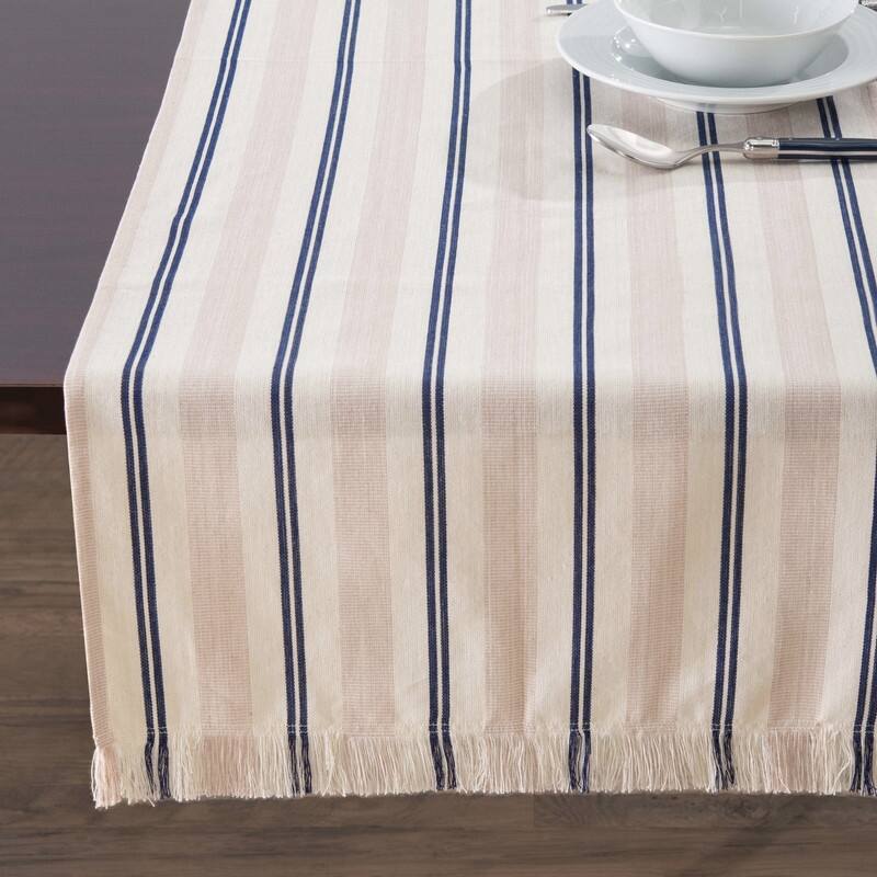 French Home 18" x 57" Cream, Blue, and Pink Striped Table Runner - 18" x 57"