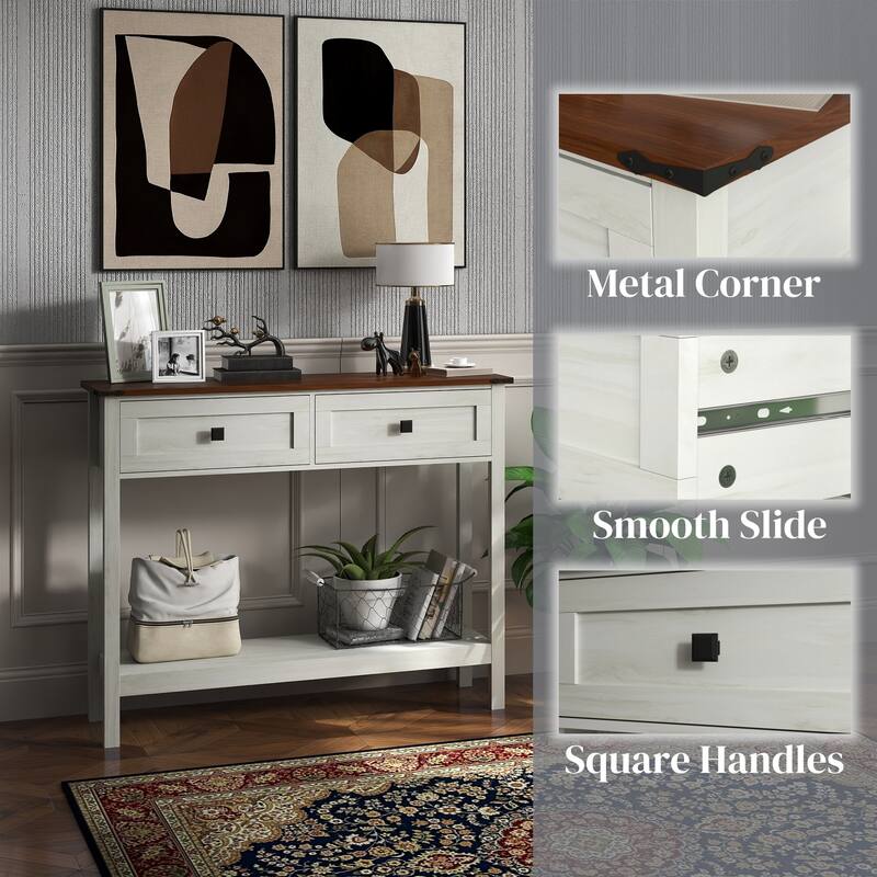 Farmhouse Style Console Table for Entryway - Antique White