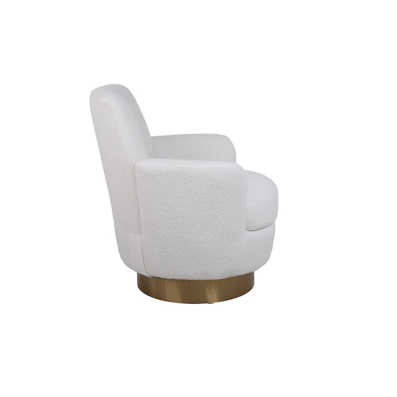 Ivory Faux Fur Modern 29.3" Upholstered Swivel Barrel Chair with Gold Stainless Steel Base