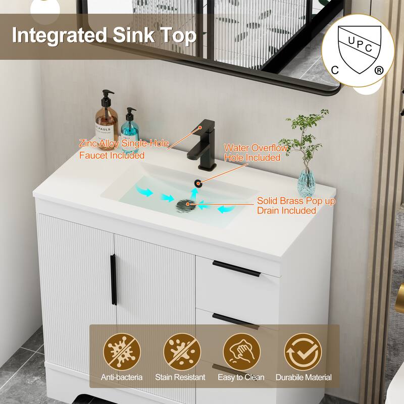 Vertical Stripes Bathroom Vanity Set with Sink Top & Faucet