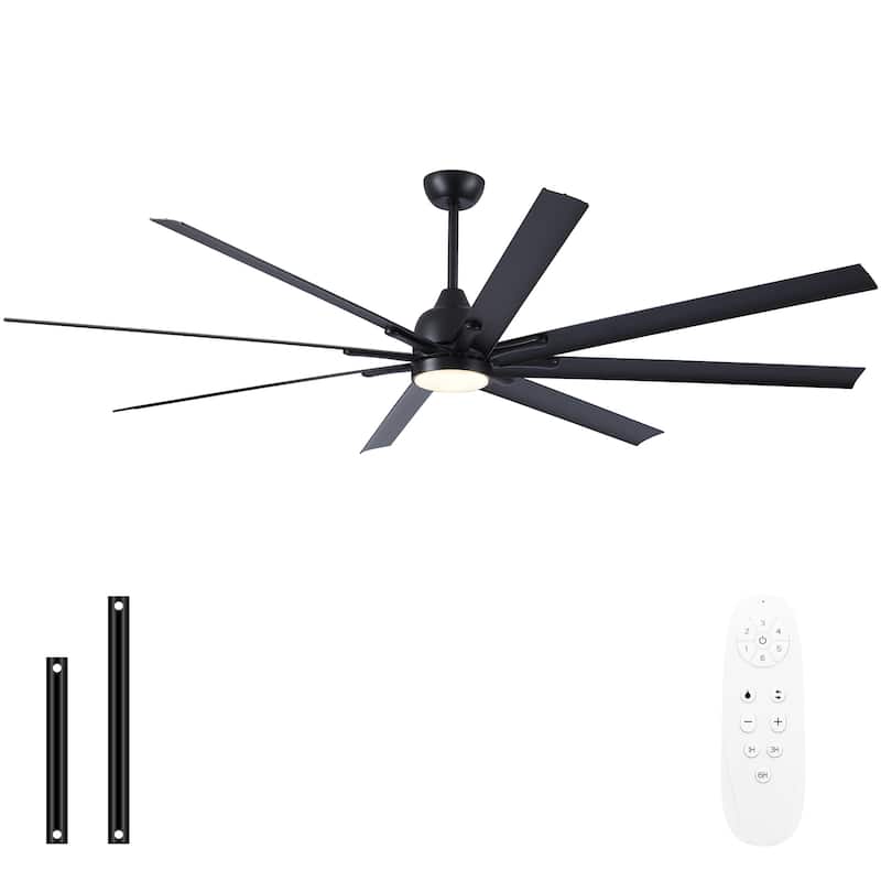 YUHAO 84 In. Indoor/Outdoor Modern Industrial Large Windmill Aluminum Blade Ceiling Fans With Lights, Quiet DC Motor and Remote - 84 INCHES - Black | Aluminum