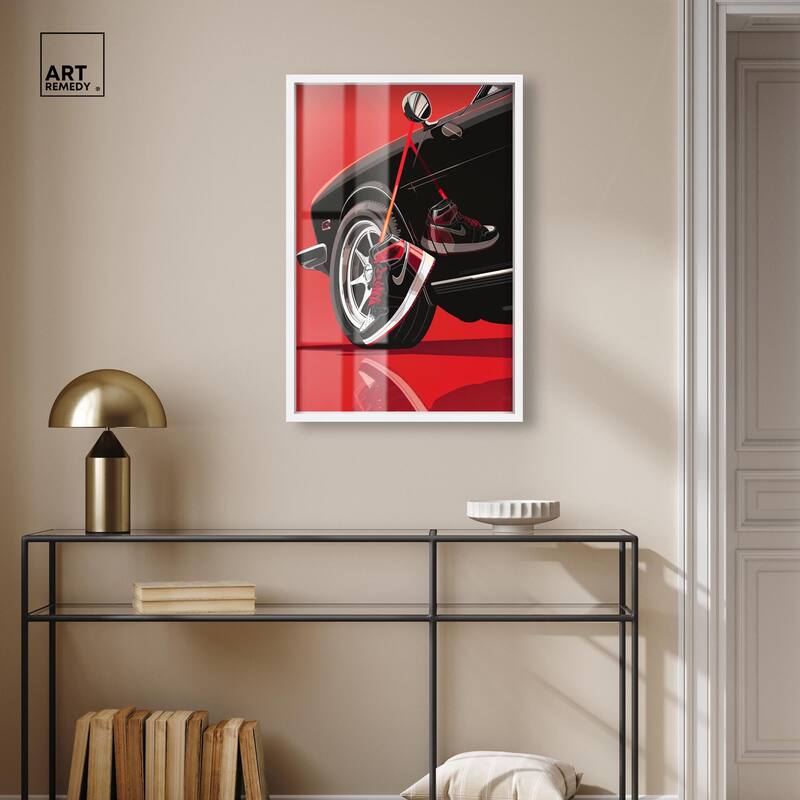 Red Bold Sneaker and Car Shadowbox by Art Remedy
