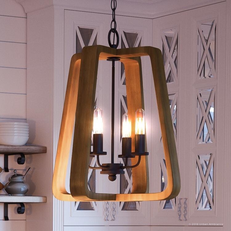 Luxury Farmhouse Chandelier, 20.5"H x 18"W, with Minimalist Style, Stained Wood and Ash Black Finish by Urban Ambiance (60 to 100 Watts - Steel - N/A - Chandeliers For Bedrooms by Overstock.com