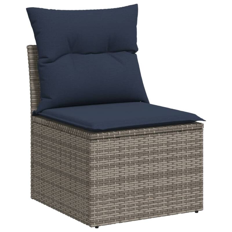 vidaXL 4 Piece Patio Sofa Set with Cushions Grey Poly Rattan - 21.7" x 24.4" x 27.2"