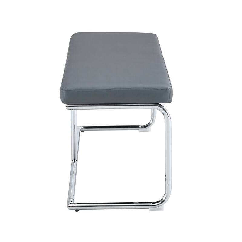 51.5" Decorative Stainless Steel Contemporary Bench in Faux Leather for Entryway Bench