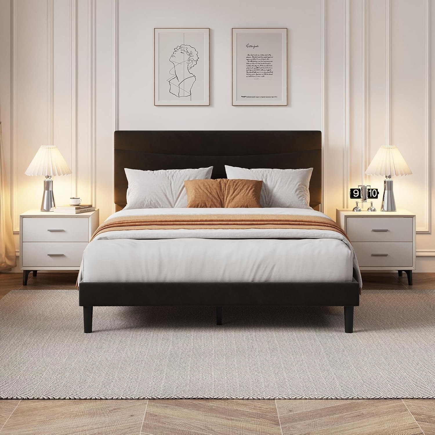 Twin Upholstered Bed Frame with Headboard, Platform Bed with Wood Slats Support, No Box Spring Needed, Beige Velvet