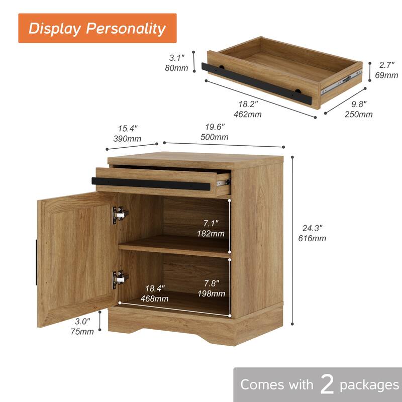 WAMPAT Farmhouse Nightstand with Drawer and Cabinet for Bed Room