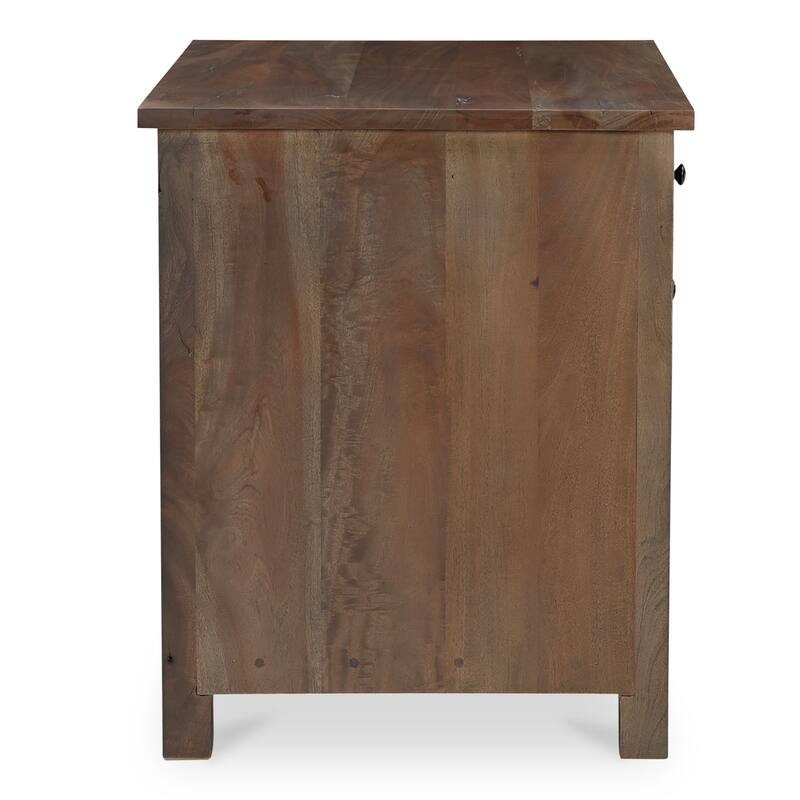 NADAAL STUDIOS Gene Nightstand, Wireless Charging in Reclaimed Neem Wood with Traditional Cabinet Design, Dark Brown